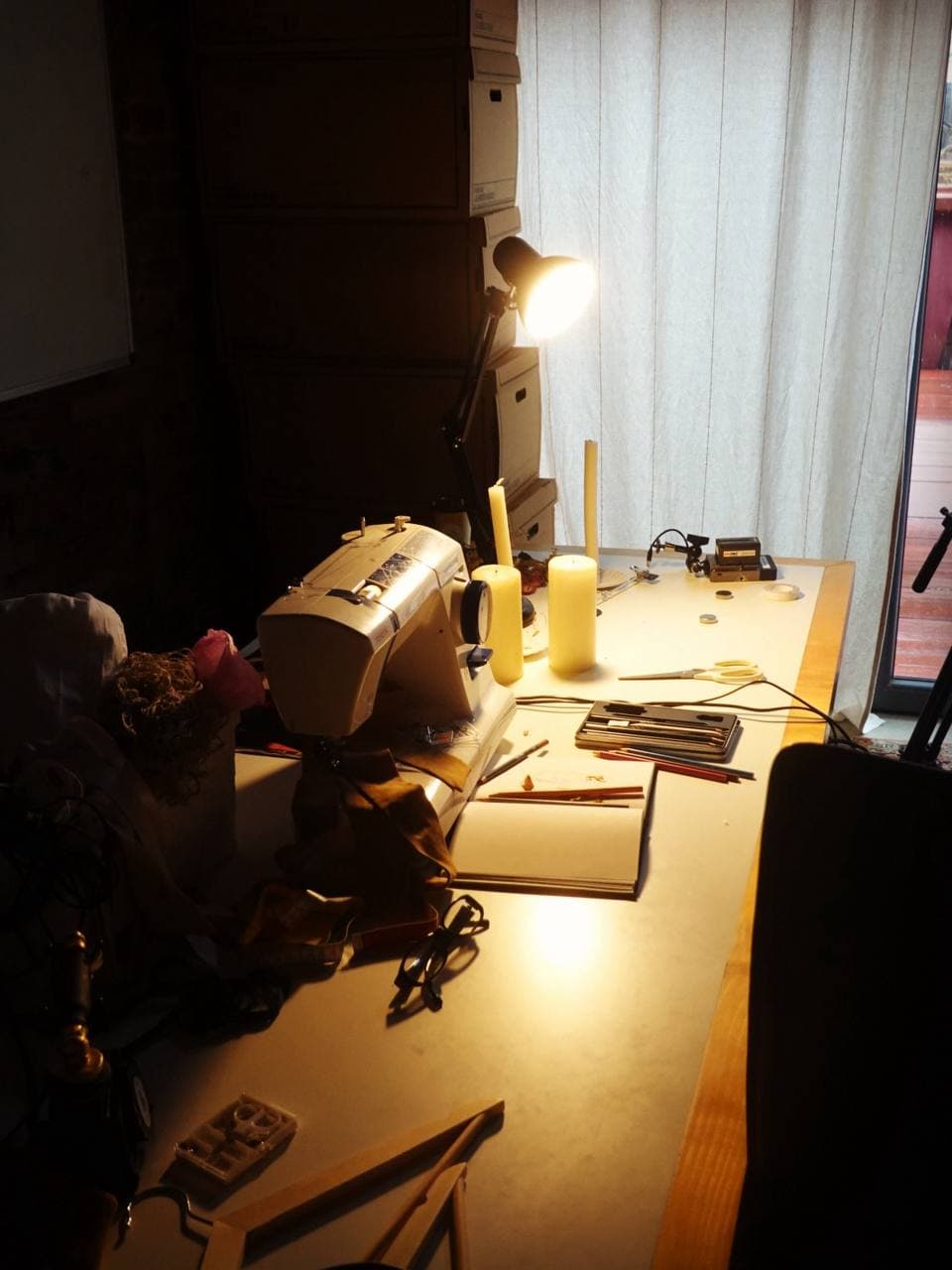 Designer's workbench by candlelight