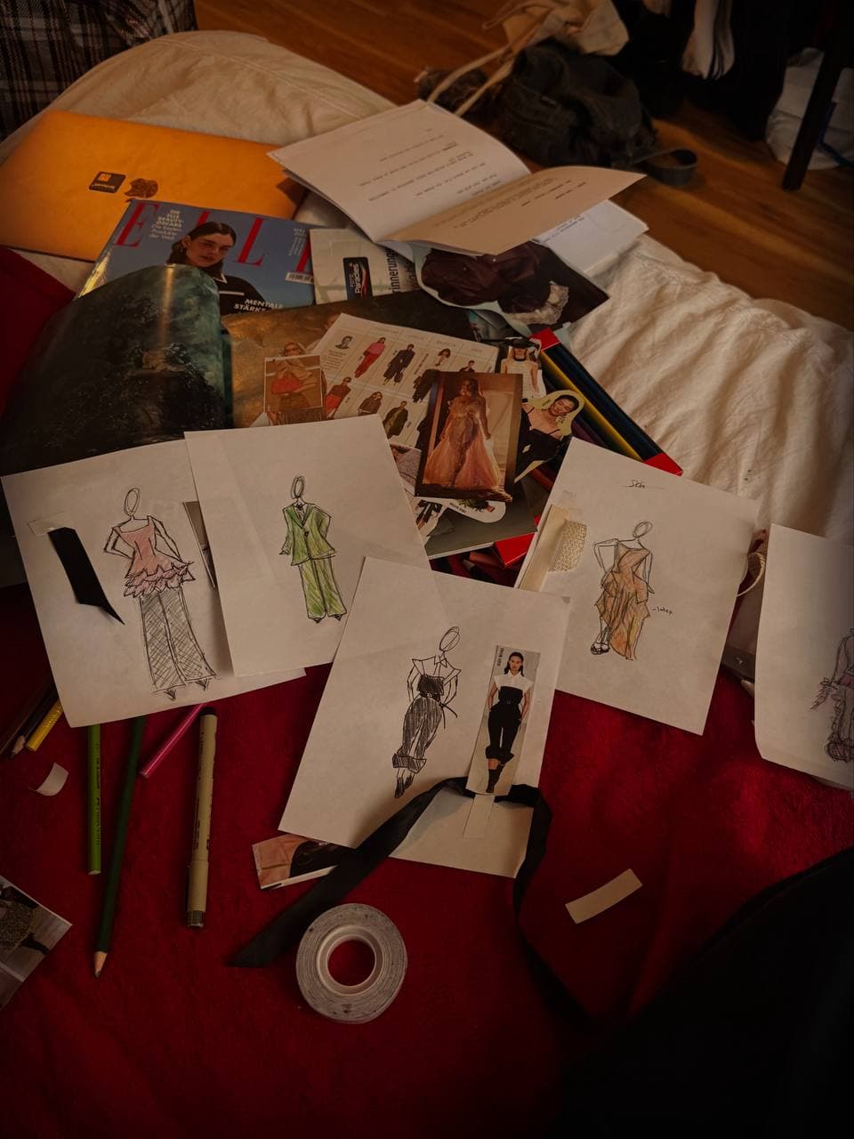 Mood board and fashion sketches